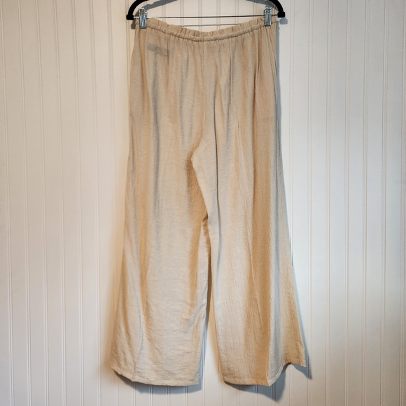 ZARA Tan Cream Crepe Euro Summer Drawstring Waist Wide Leg Pants Small - Picture 4 of 5